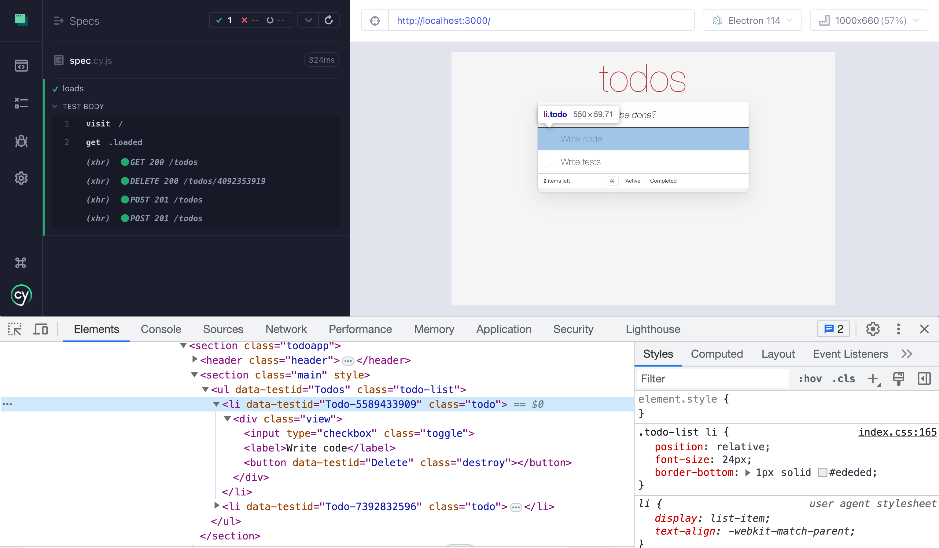 The application with data-testid attributes