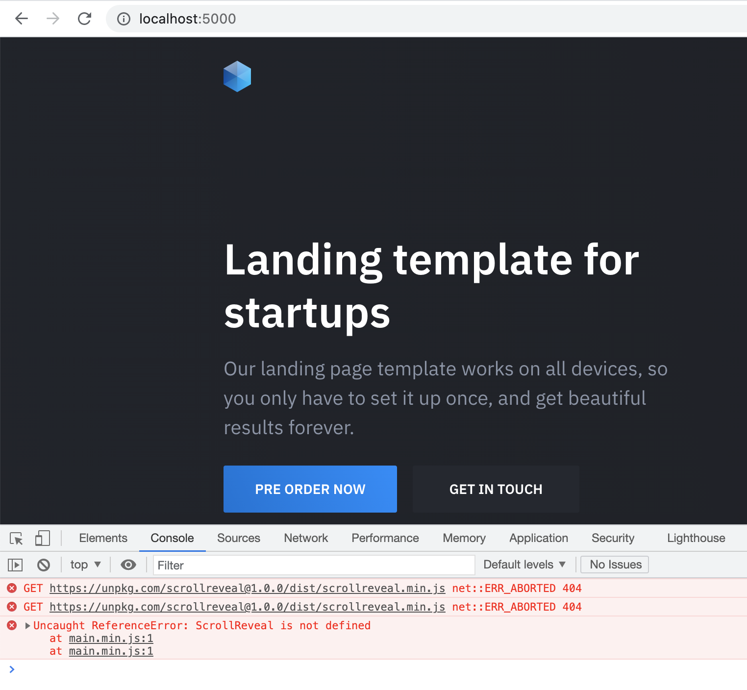 The landing page errors