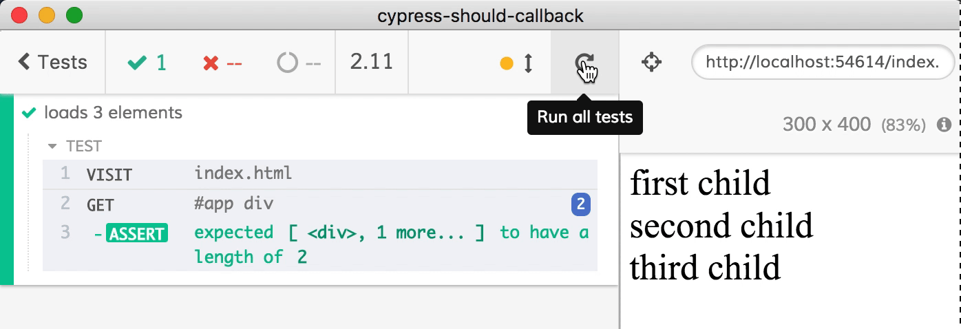 as soon as two items appear, the assertion passes