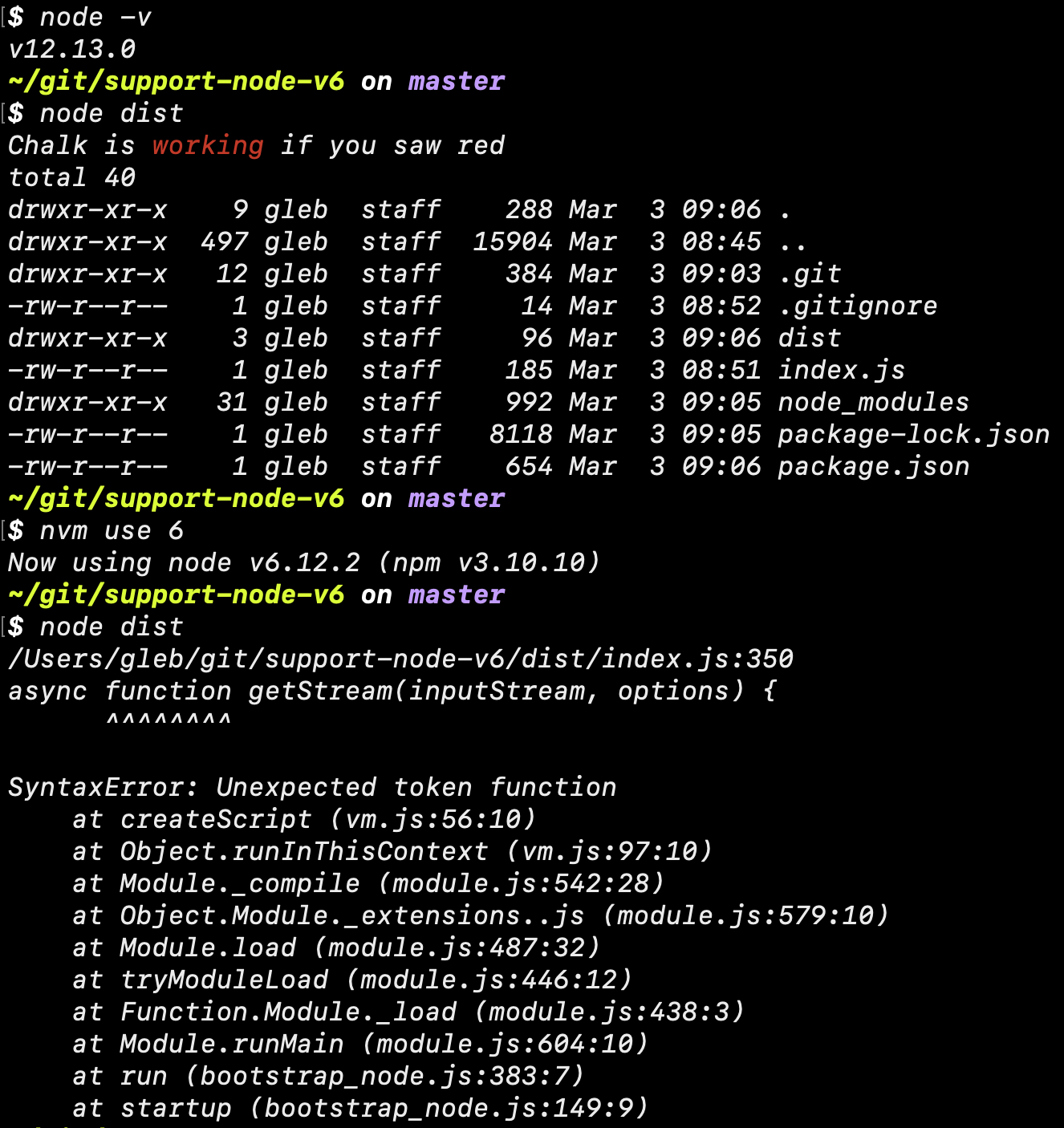 bundle does not work on Node 6 yet